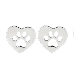 Stainless Steel Silver Heart and Paw Print Stud Earrings